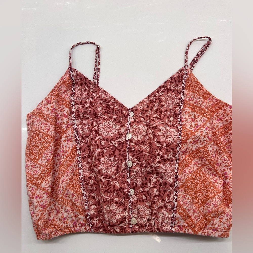 American Eagle cropped linen bubble tank in pretty floral print